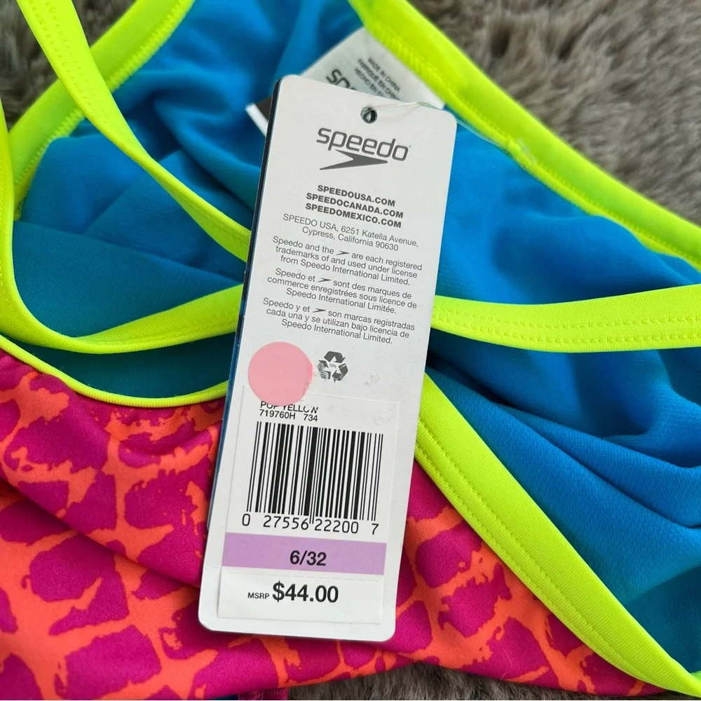 Speedo Pro LT Pink Pop Yellow Snake Print‎ Propel Back Swimsuit One Piece Pool 6